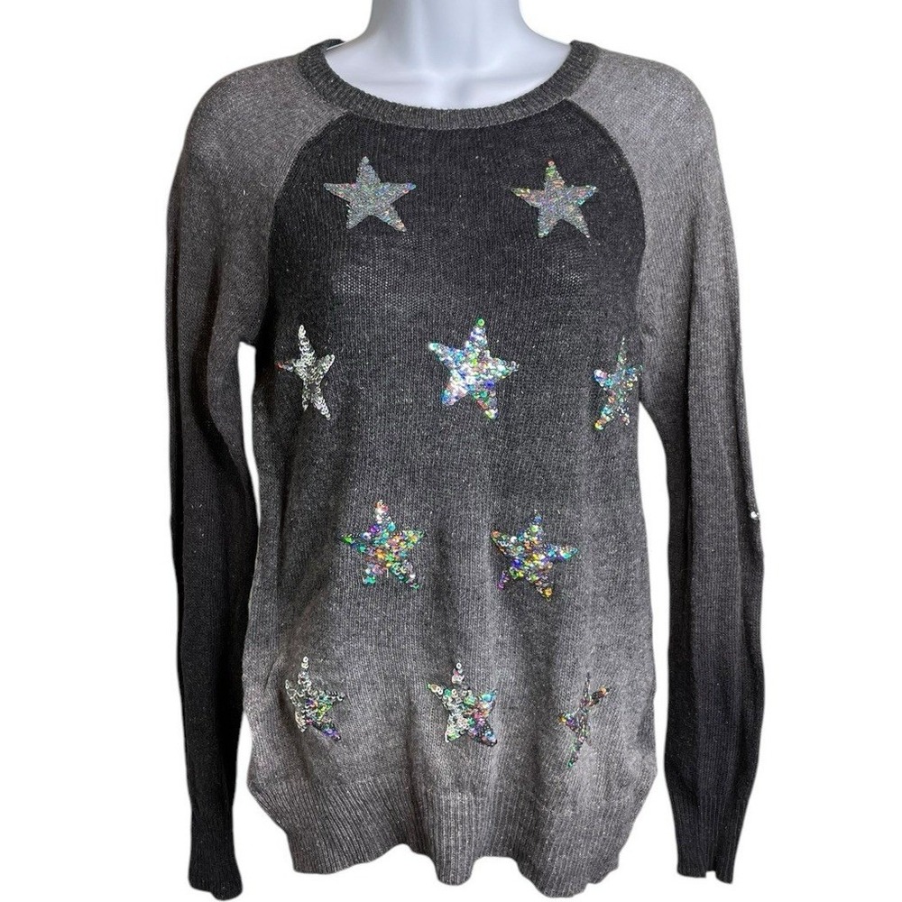 Wildfox White Label Star Gazer Gray Ombré Sequin Sweater Size S Boho Glam Indie